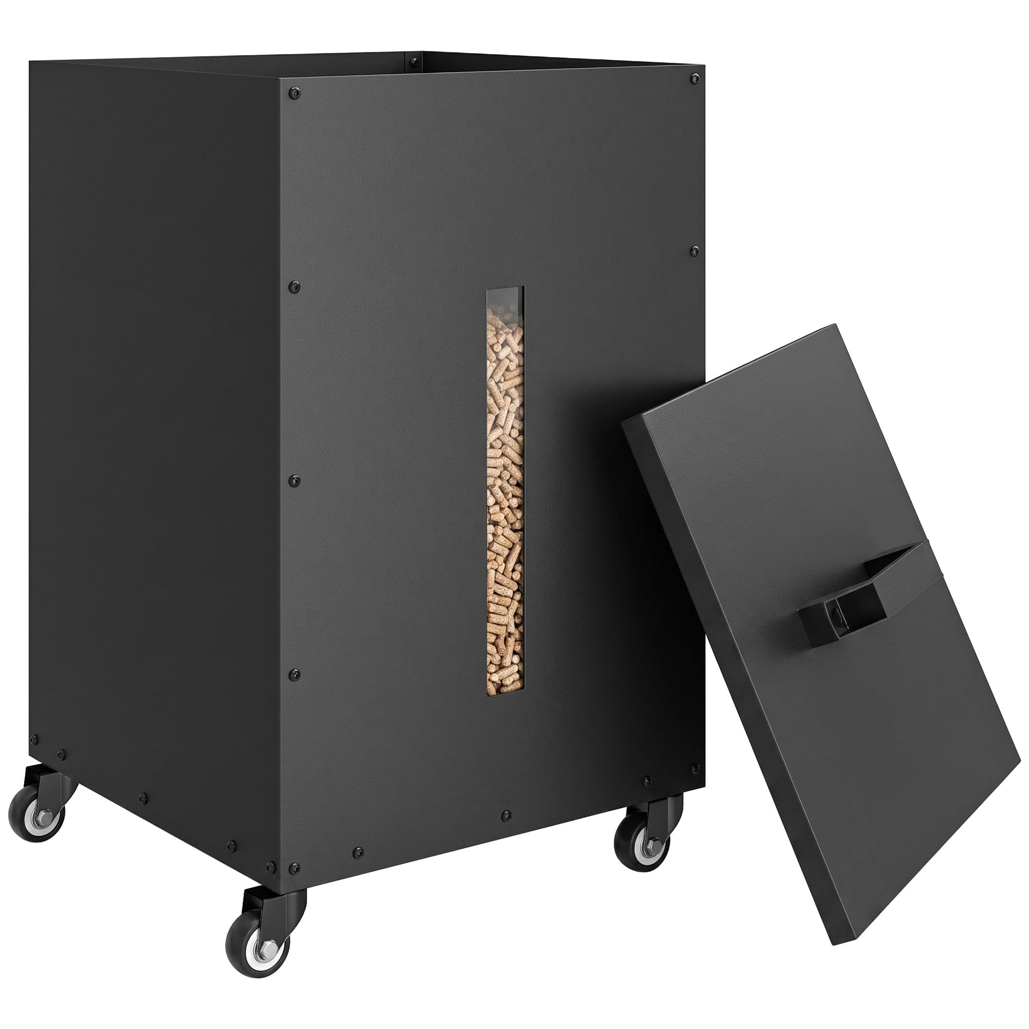 Outsunny Porta Pellet da Interno con Ruote da 30 kg in Acciaio, Nero