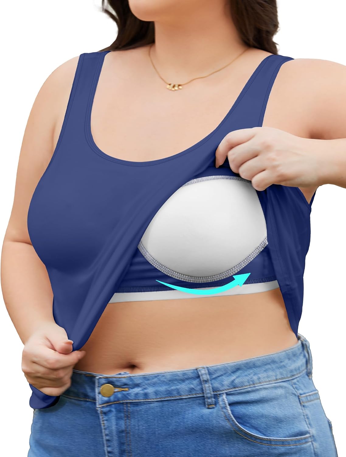 FOREYOND Plus Size Tank Top with Shelf Bra for Women Camisole Tops with Built in Bra Cotton Undershirts 1XL-5XL