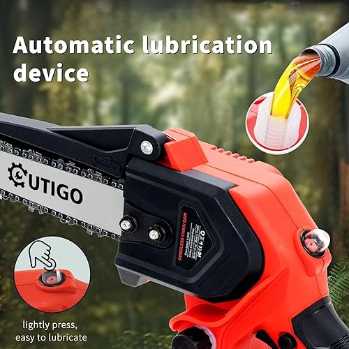 Miniatura 5 de Mini motosierra con batería, motosierra eléctrica de 8 pulgadas con 2 baterías de 21V, con bloqueo de seguridad y motor potente para recortar