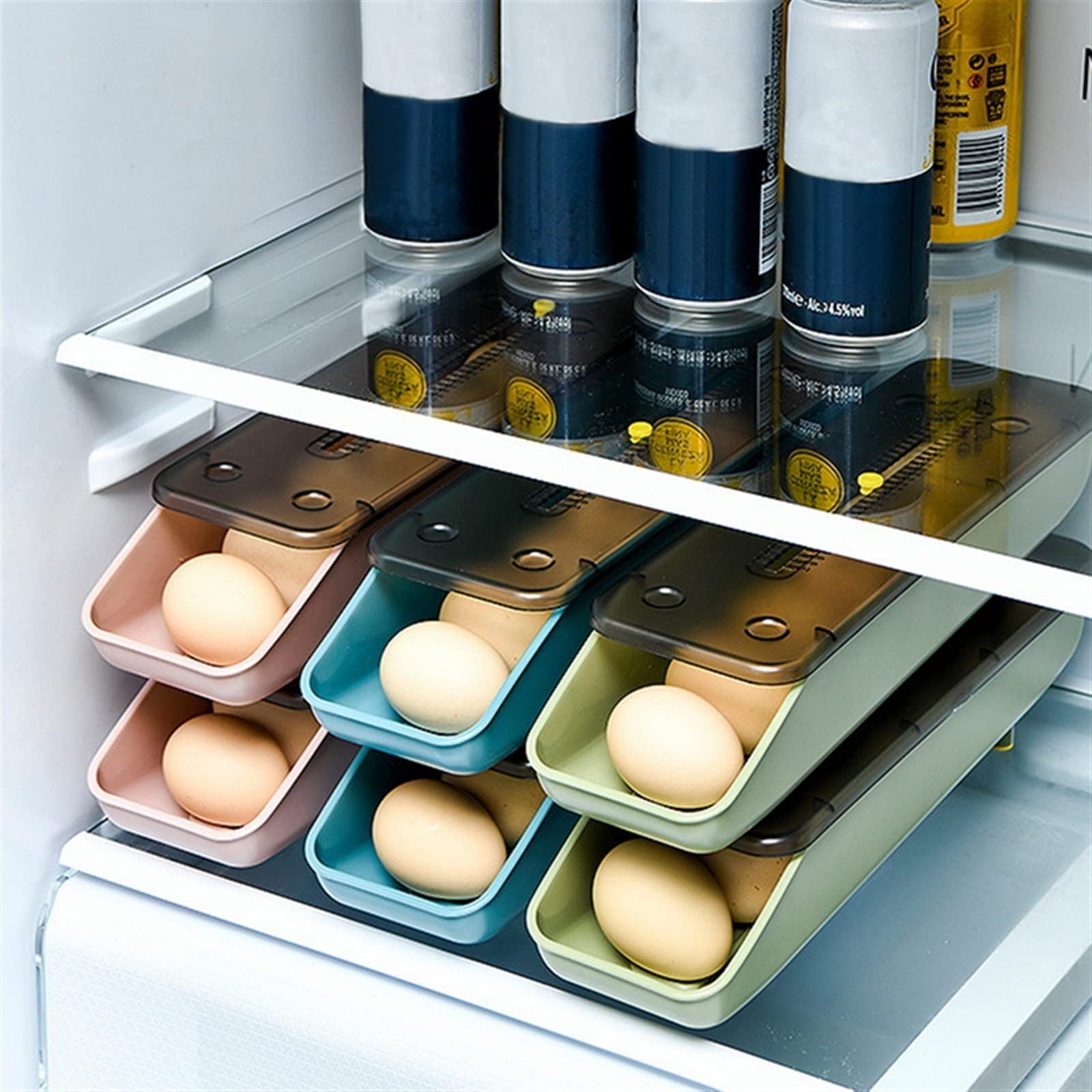 Eierablage aus Kunststoff, Eier-Aufbewahrungsbox for Kühlschrank, stapelbar, mit Deckel, Blau, 33 x 9,2 7,5 cm