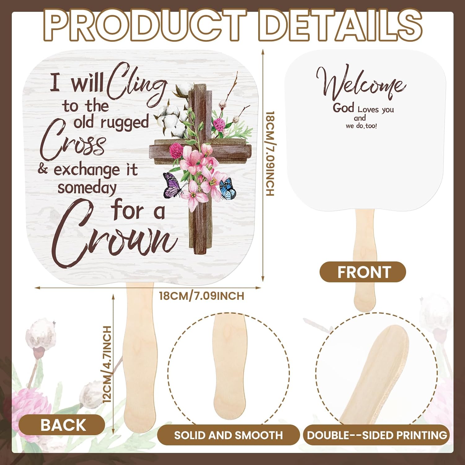 Tradder 100 Pcs Christian Church Fans Wedding Hand Fans Religious Handheld Fan Bulk Religious Gifts Parlor Fans Thick Paper Fans with Wooden Handle for Wedding Ceremony(Classic Style)