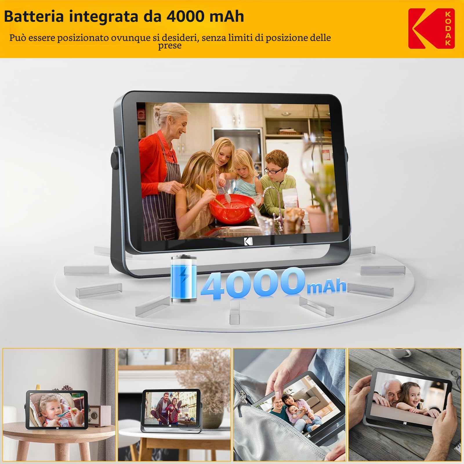KODAK Cornice digitale Touch elettronica, 10,1 pollici, 1920 x 1200 FHD, con memoria da 32 GB, batteria agli ioni di litio da 4000 mAh