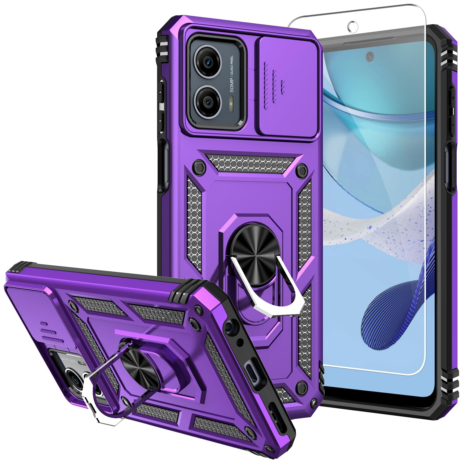 for Moto G 5G 2023 Case,[Not for 2022 Version] with Screen Protectors and Camera Cover,[Military Grade] 16ft.Drop Tested Cover with Magnetic Kickstand