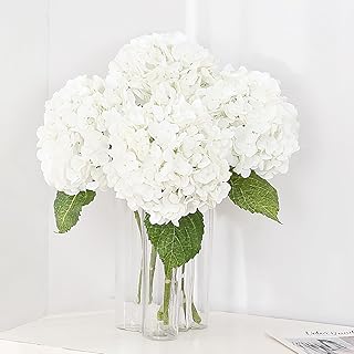3Pcs 21in Hydrangea Artificial Flowers, Latex Real Touch Hydrangeas Lifelike Large Hydrangea Flowers for Home Decor Party Arrangements Wedding Bouquets Centerpieces (White)