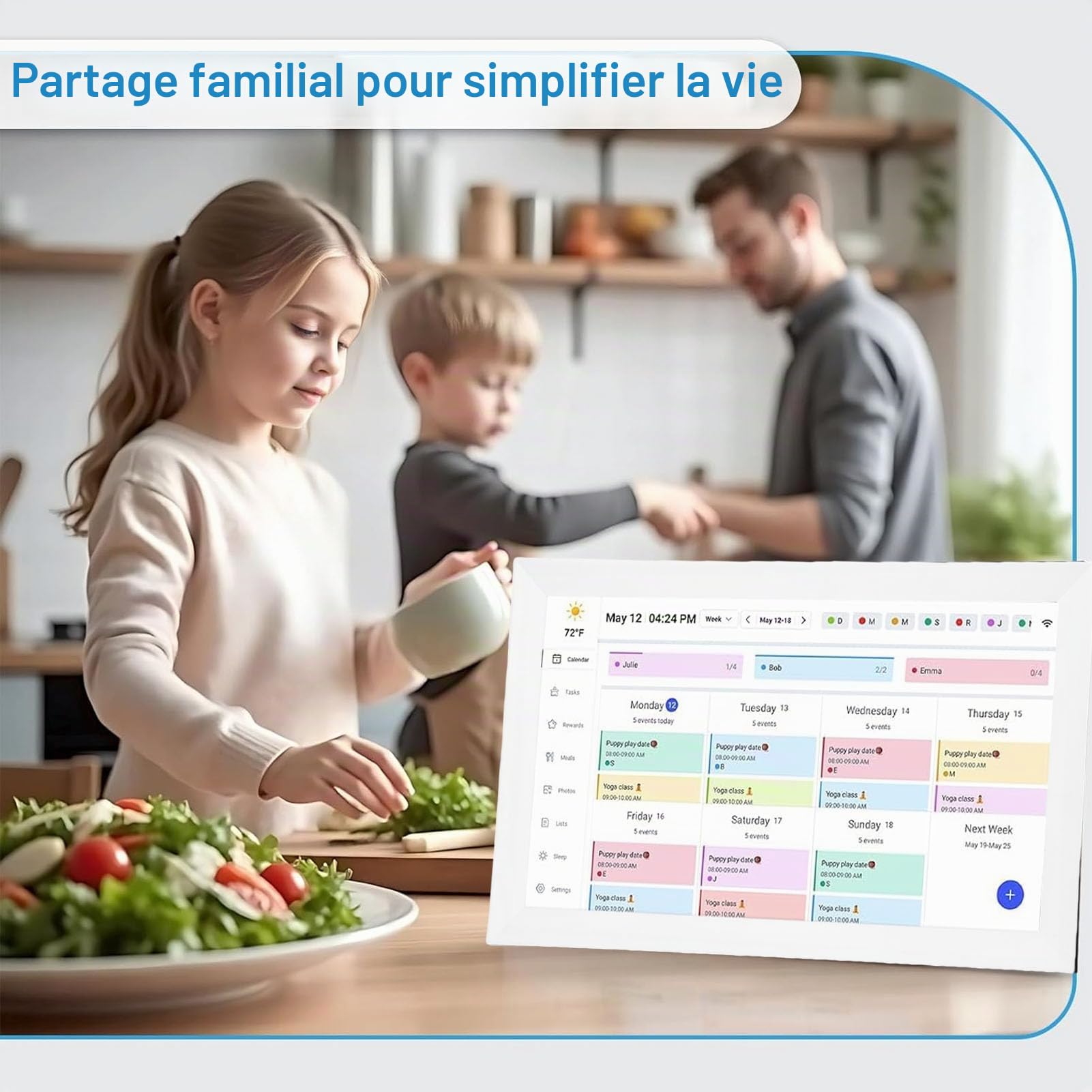 Elprico Calendrier Numérique Mural 15,6 Pouces, Écran Tactile 1080p Planificateur Familial WiFi avec Tableau des Tâches et Cadre Photo 32 Go pour Organisation Maison