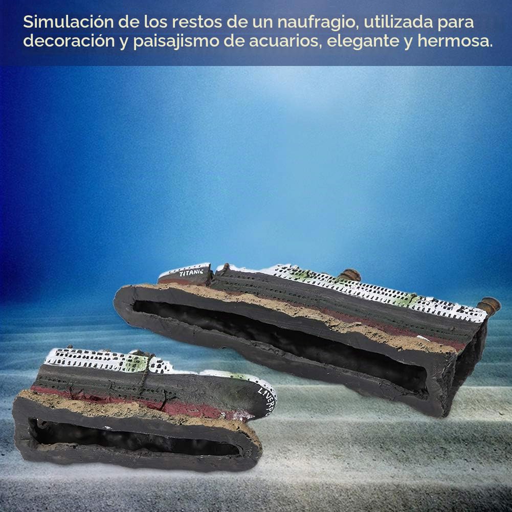 Tyenaza Adornos de Decoración de Acuarios, Adorno Creativo de Resina Barco Naufragado para Acuarios, Adorno de Decoración de Naufragios Perdidos Titanic, para Tanque Doméstico, Acuario, Pecera, Fuente