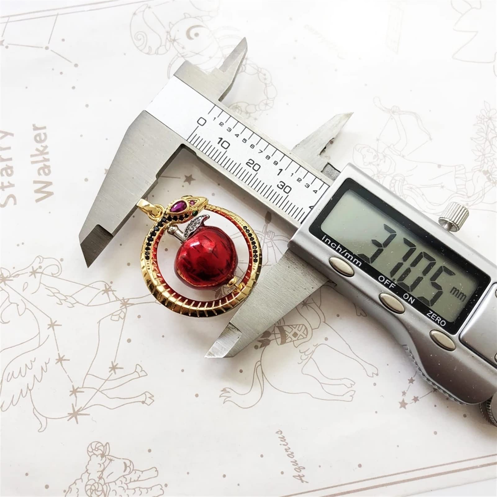 Collier En Argent Massif 925 - Pendentif Serpent Avec Pomme Rouge émaillée, Style Fruit Défendu