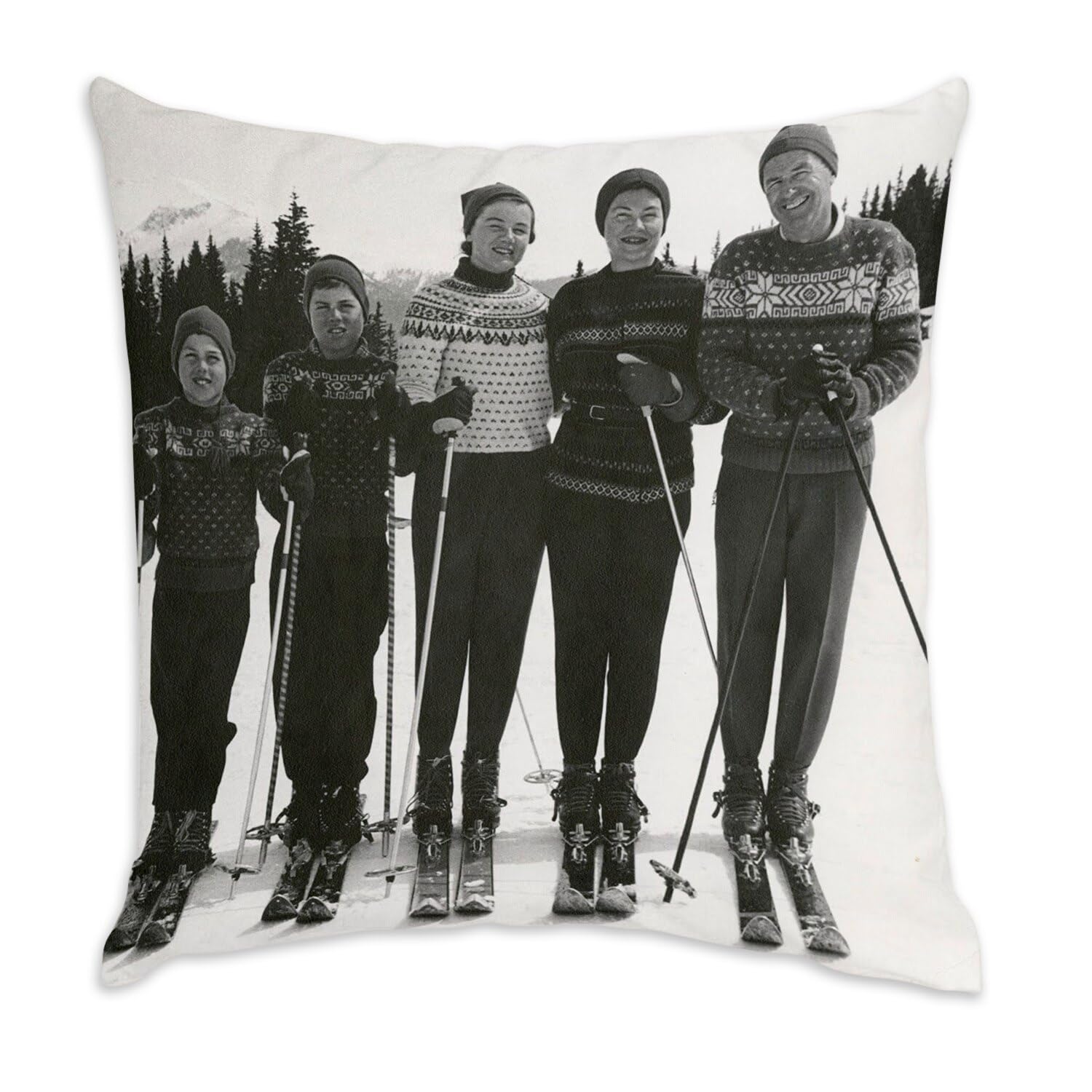 Coussin velours ski vintage 40x40 cm pour déco chalet rétro