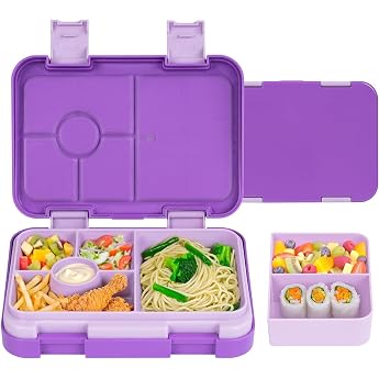 QCQHDU Childrens Lunch Box with 6 Compartments -30 oz Lunch Box Adult Bento Box for Children from 3 Years School Outdoor Lunch Box Leak-Proof Dishwasher Safe BPA-Free Purple