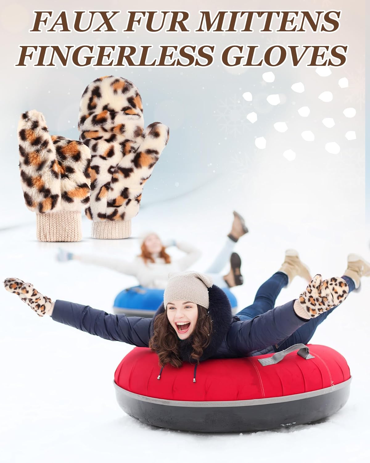 SATINIOR Faux Fur Mittens Fingerless Gloves Convertible Gloves Fluffy Winter Warm Soft Half Finger Fuzzy for Women - Image 5