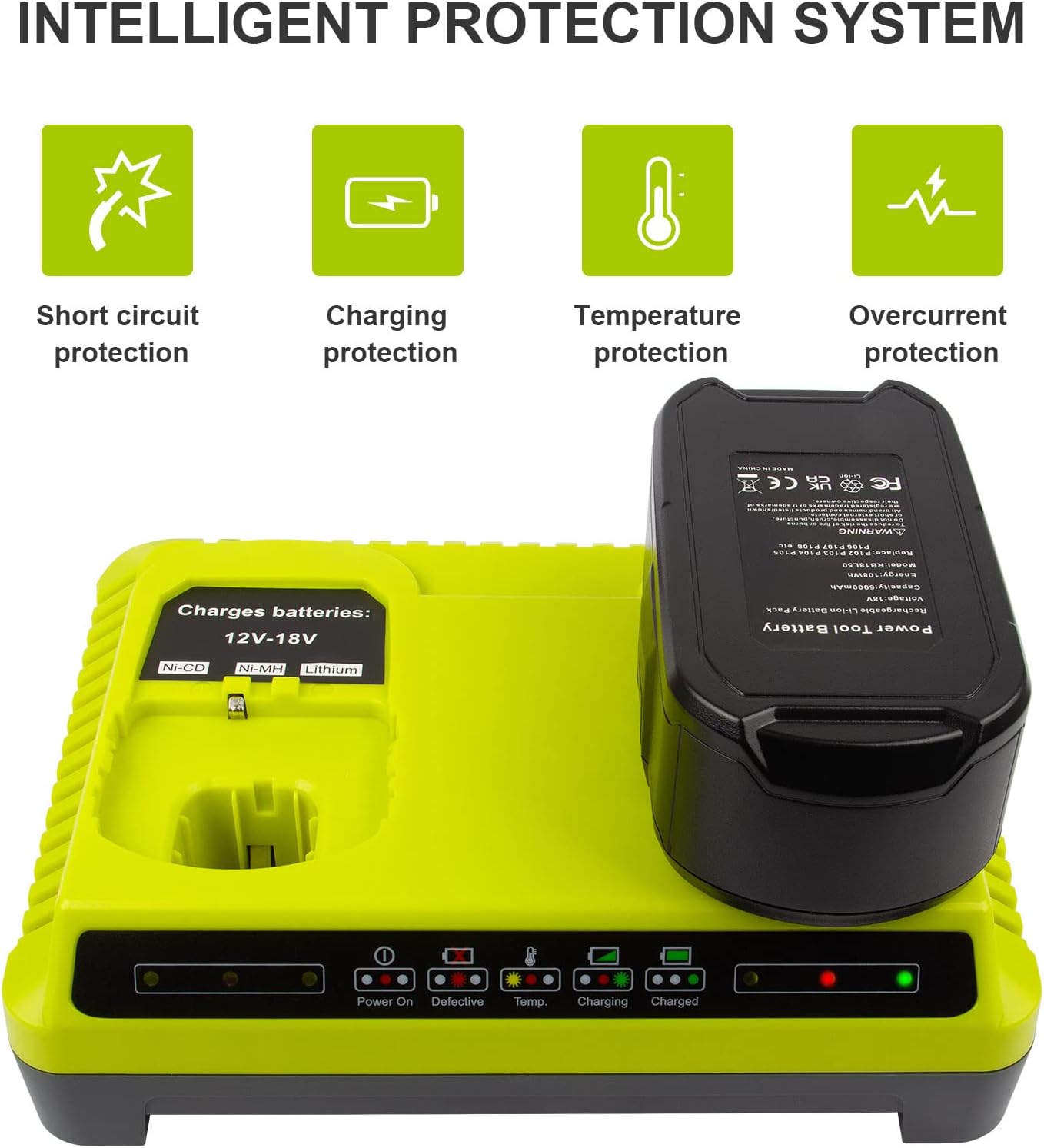 ARyee 2 Ports P117 Replacement Ryobi Dual Charger for Ryobi 18v Battery ONE+ P117 P118 12V-18V Max Li-Ion NiCd NiMh Battery P100 P102 P103 P105 P107 P108 Battery Dual Chemistry Fast Charger - Image 8