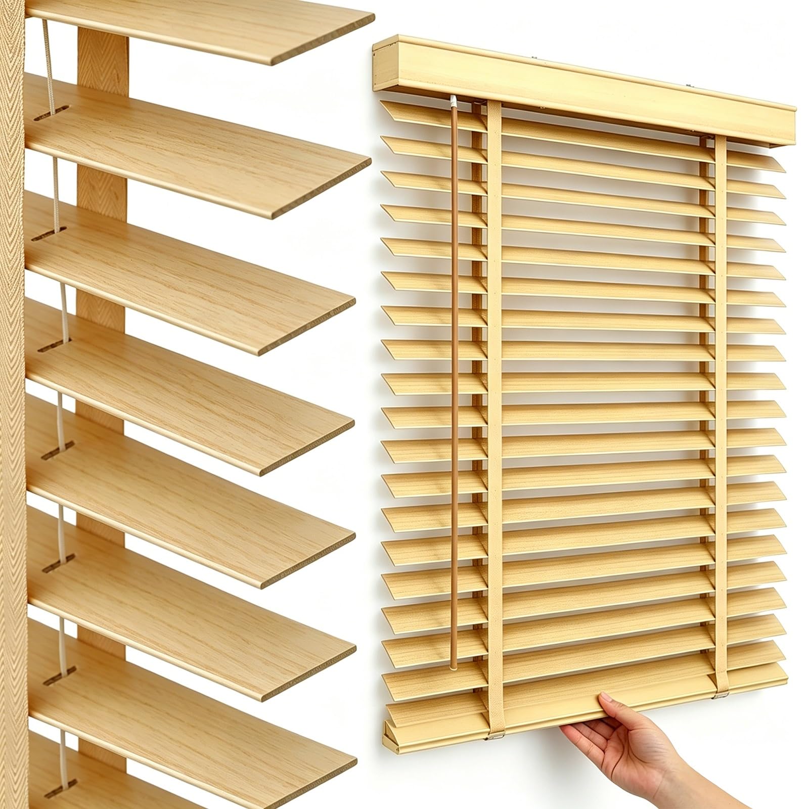 Fenster Jalousien Innen Fensterrahmen Sonnenschutz Fenster Innen mit 5 cm Lamellen Wasserfeste Sichtschutz Holzjalousie für Zuhause Büro Ausstellungsraum Geschäft(W45xH39in)