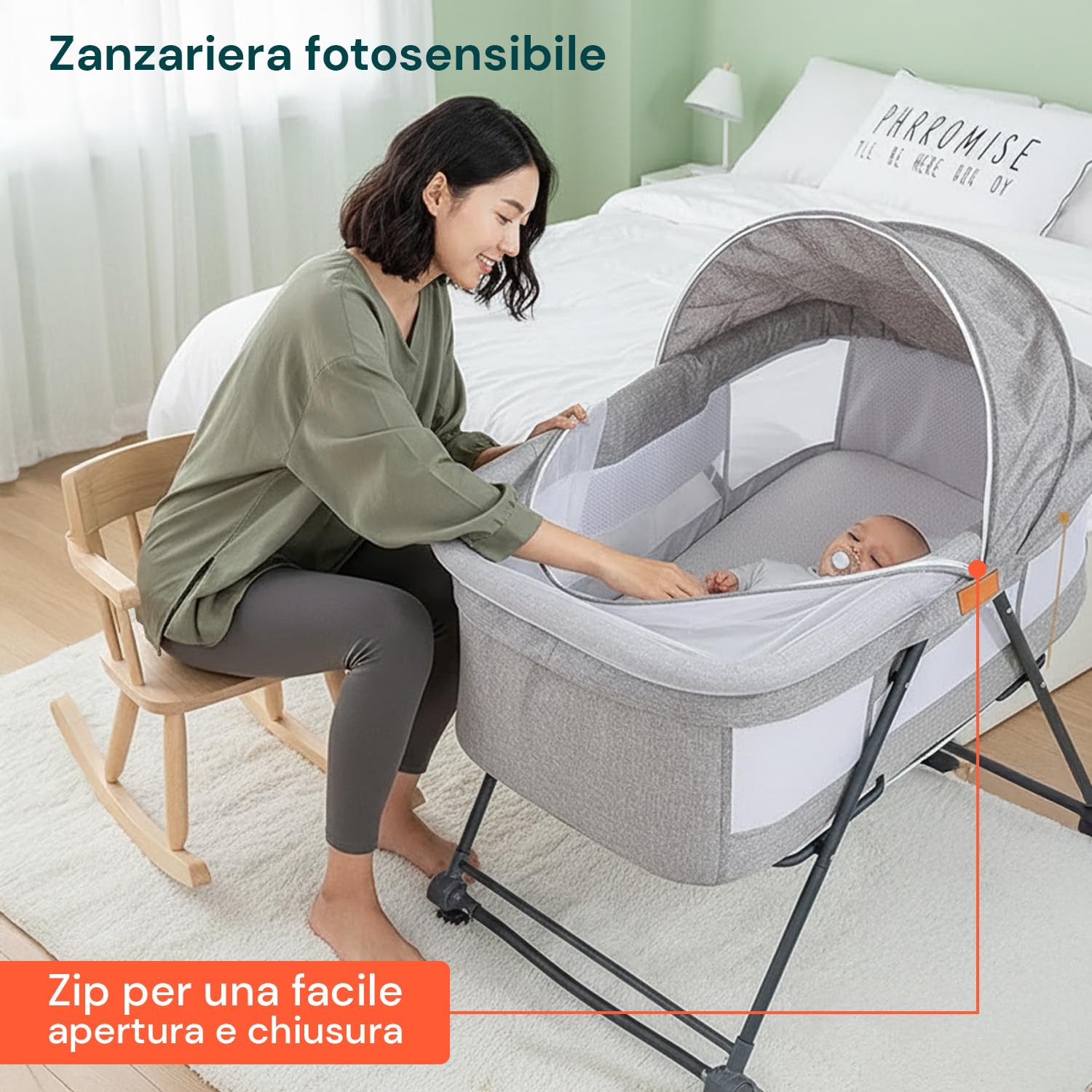 Avilia - Culla Neonato Pieghevole, Lettino per Bambini Co-Sleeping con Zanzariera Fotosensibile e Materasso Traspirante, Culla Fianco Letto Compatta e facile da Trasportare, Rapida Chiusura.