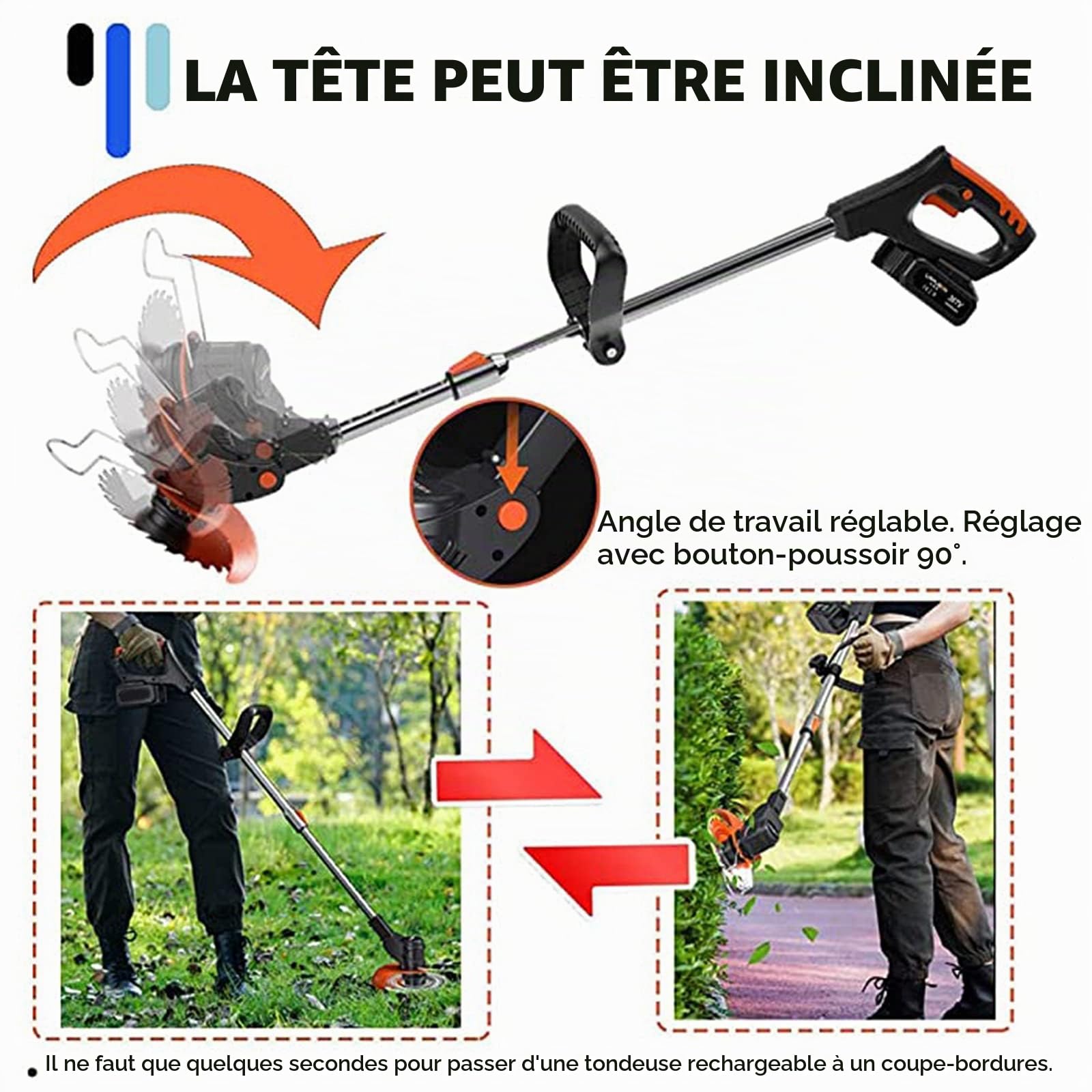 Wrneaoch Coupe-Herbe sans Fil Coupe Bordure sans Fil Débroussailleuse à Batterie électrique Tête Réglable et Poignée Télescopique pour Pelouse Jardin Terrain Agricole, Alimenté par pile