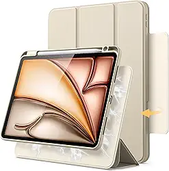 JETech Capa Magnética Destacável para iPad Air 11 Polegadas M3/M2 (2025/2024), iPad Air 5ª/4ª Geração com Porta-Pencil, Case Giratória Removível, Suporte para Retrato/Paisagem (Estrela Branca)