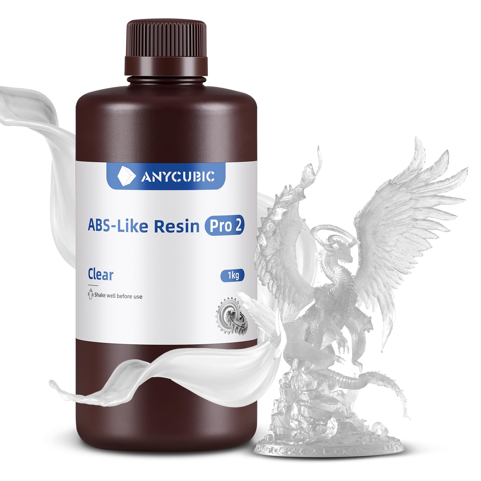 ANYCUBIC Resina Stampante 3D ABS-Like Pro 2 con Maggiore Resistenza e Robustezza, Resina 3D ad Alta Precisione e Ritiro Minimo, Ampiamente Compatibile con Stampanti 3D a Resina(Transparent, 1000g)