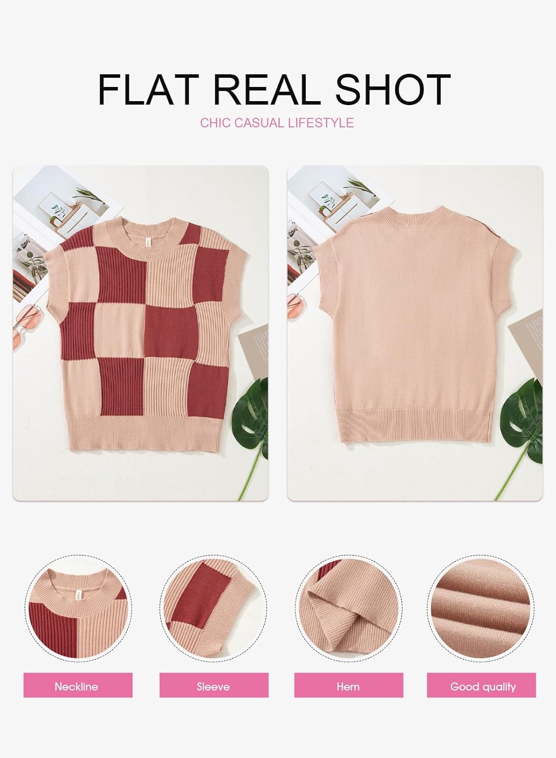 EVALESS Short Sleeve Sweater for Women Crewneck Color Block Knit Tops 2026 Spring Trendy Cap Sleeve Sweater Vest - Image 5