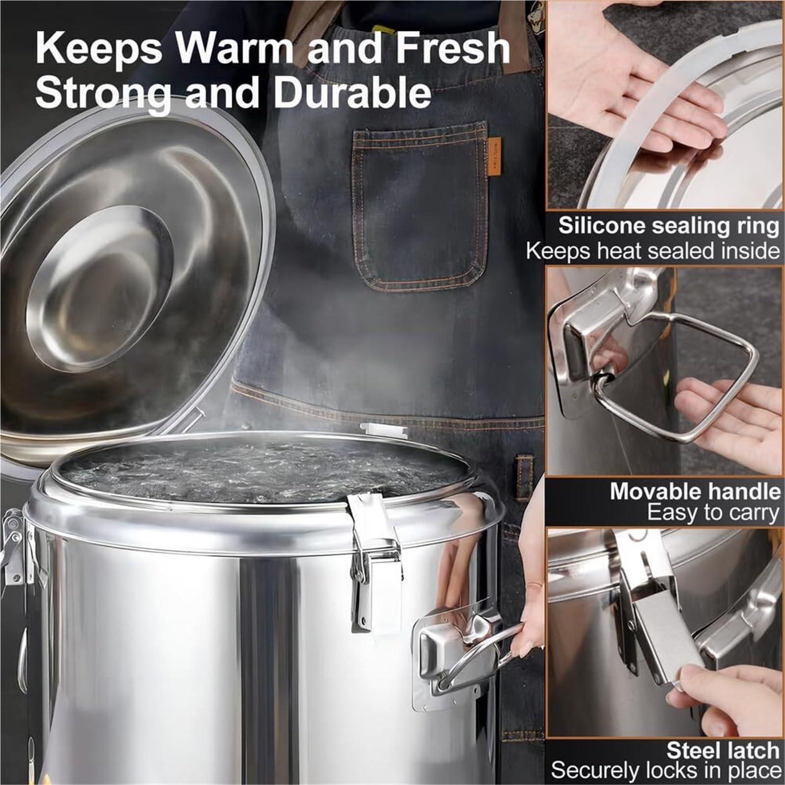 Dispensador térmico de bebidas de acero inoxidable 304 aislado con grifo para agua fría y caliente, ideal para catering, café, té, sopa, capacidad de 30 litros