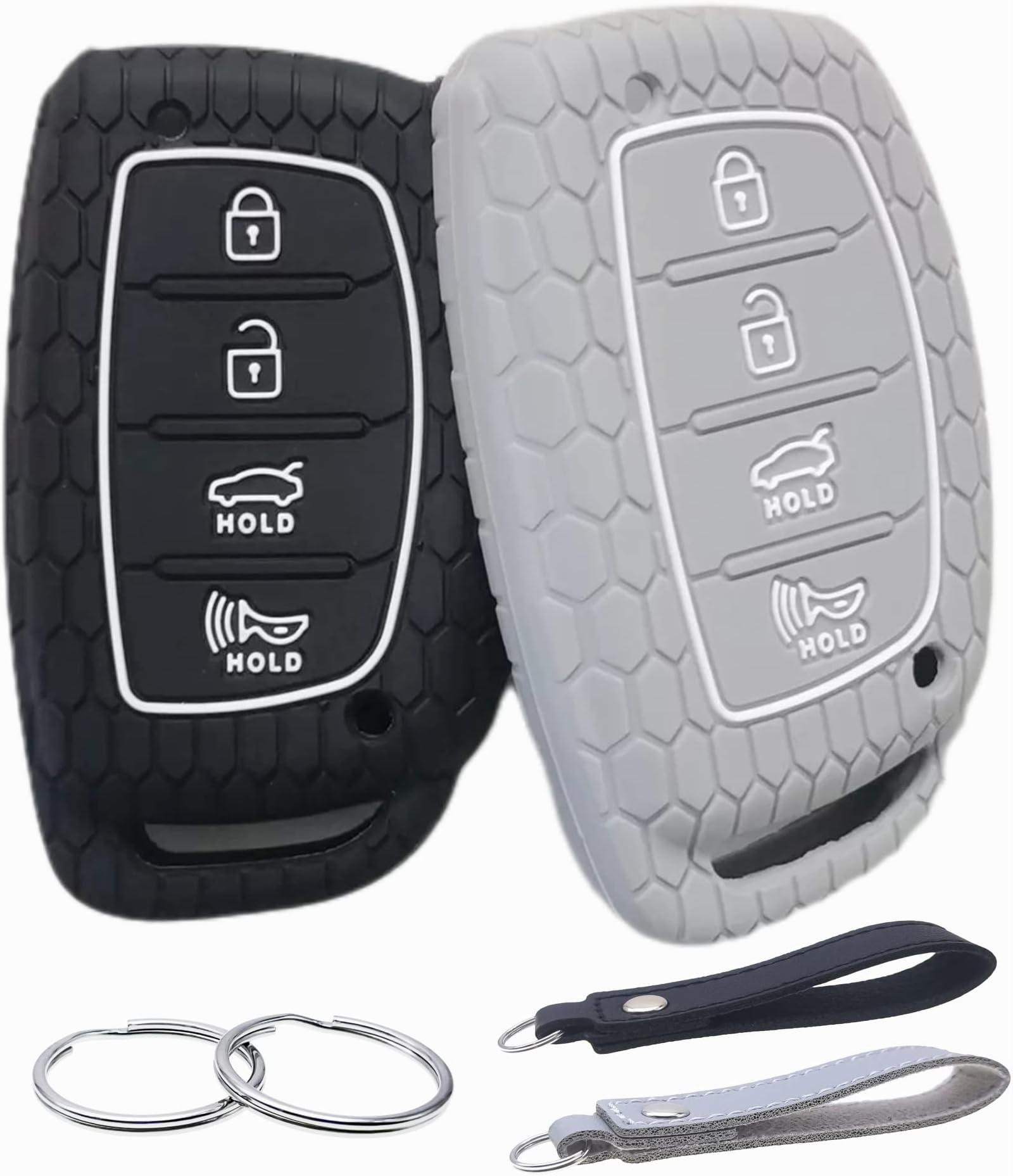 REPROTECTING Silicone Rubber Key Fob Cover Compatible with 2016-2021 Hyundai Elantra Elantra GT Ioniq Sonata Tucson SY5MDFNA433《not for Keys with Eject/fold Buttons》(4 Button Smart Key, Black Grey)
