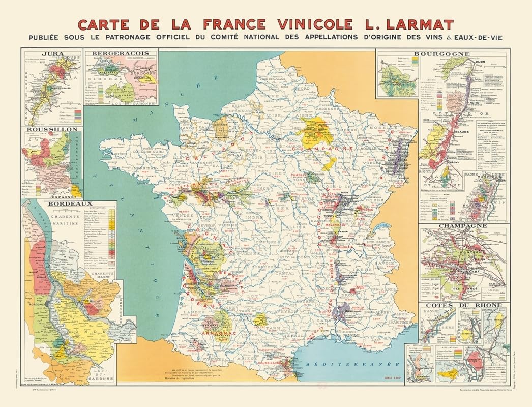 Carte de la France vinicole: 85 x 65 cm