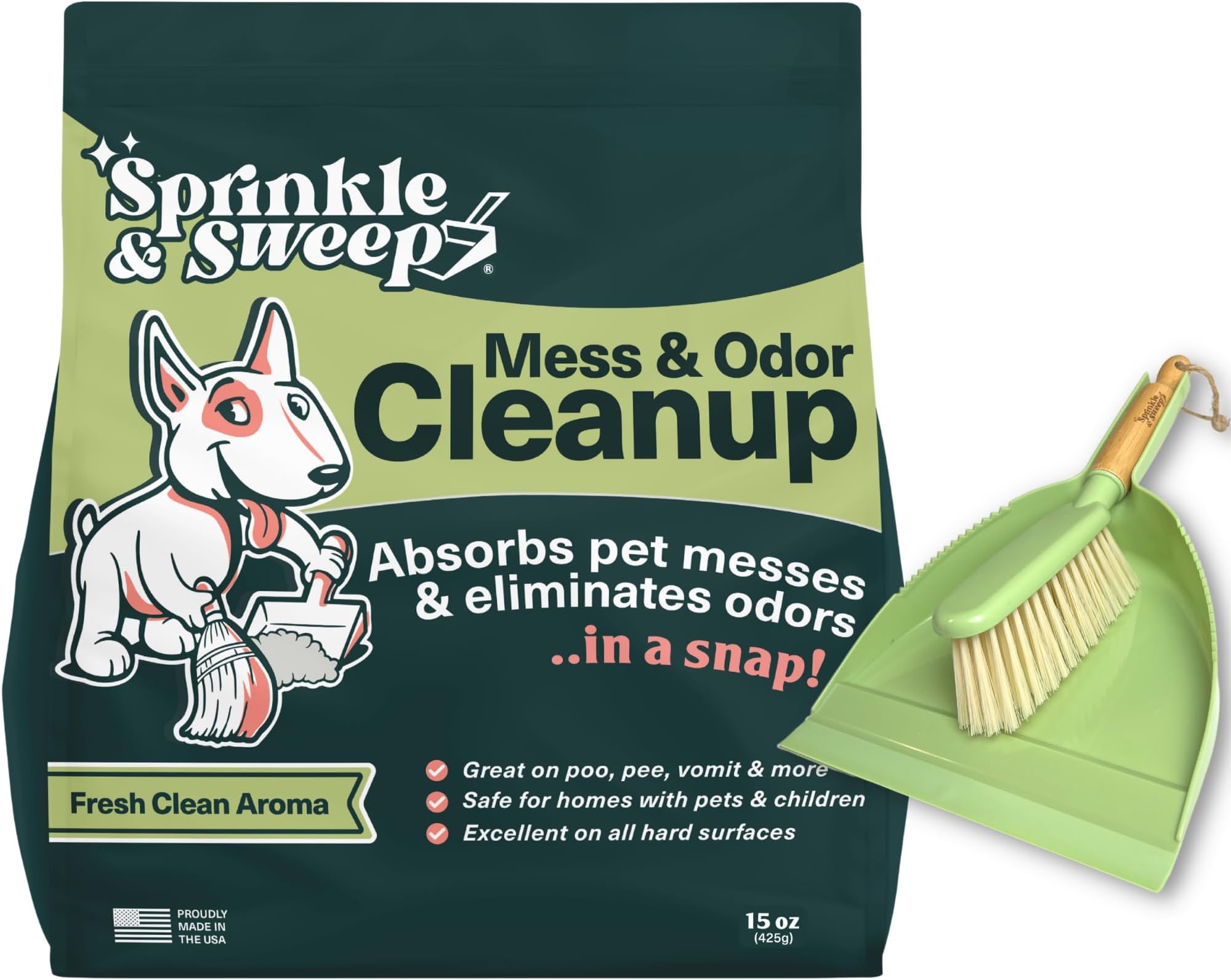 Sprinkle & Sweep - Messy Pet Accident Cleanup (1 Bag + Sweeper Kit)
