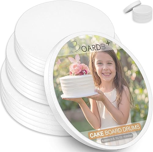 Elegante tambor de tablero para tartas de 8, 10 y 12 pulgadas (3 tamaños, 12 paquetes en total) | Herramienta de apoyo gratuita | Redondas de