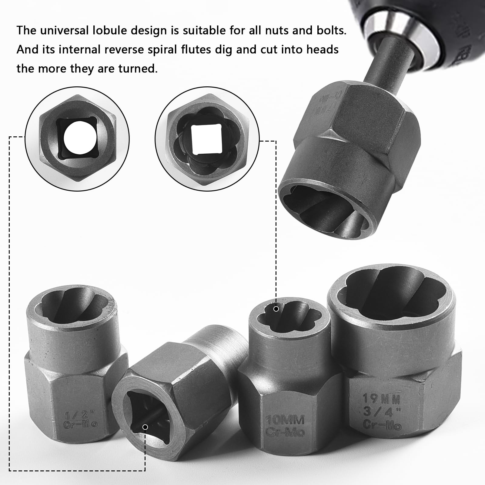 Bolt Extractor Set, 14Pcs 3/8'' Drive Impact Bolt and Nut Remover Set Stripped Bolt Extractor Socket Set - Image 2