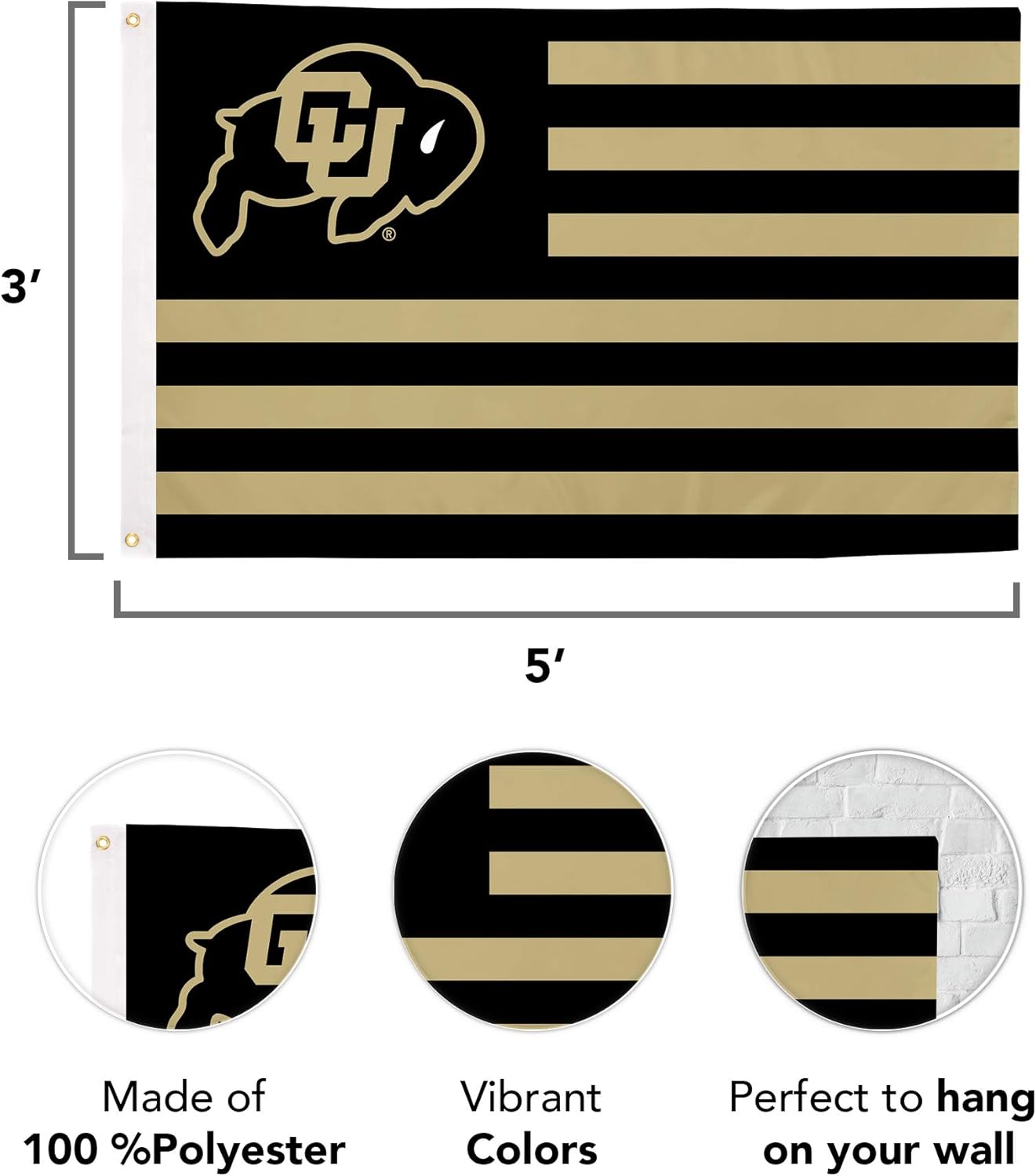 Desert Cactus University of Colorado Flag Buffaloes CU Buffs Banners 100% Polyester Indoor Outdoor 3x5 feet Flags (Nation) - Image 2