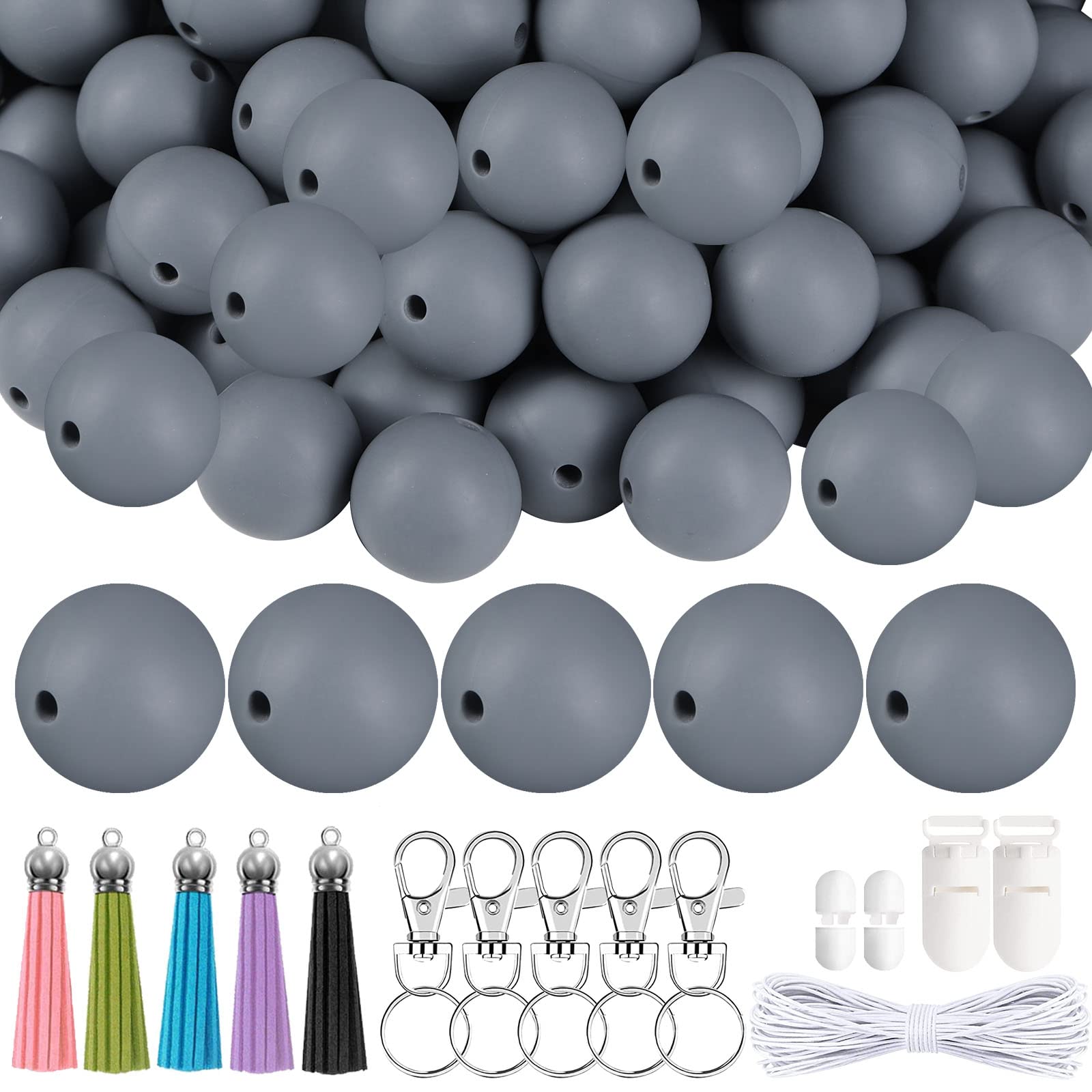 Photo 1 of 100 PCS Round Silicone Beads for Keychain Making Kit, Silicone Beads Bulk Dark gray 12mm
