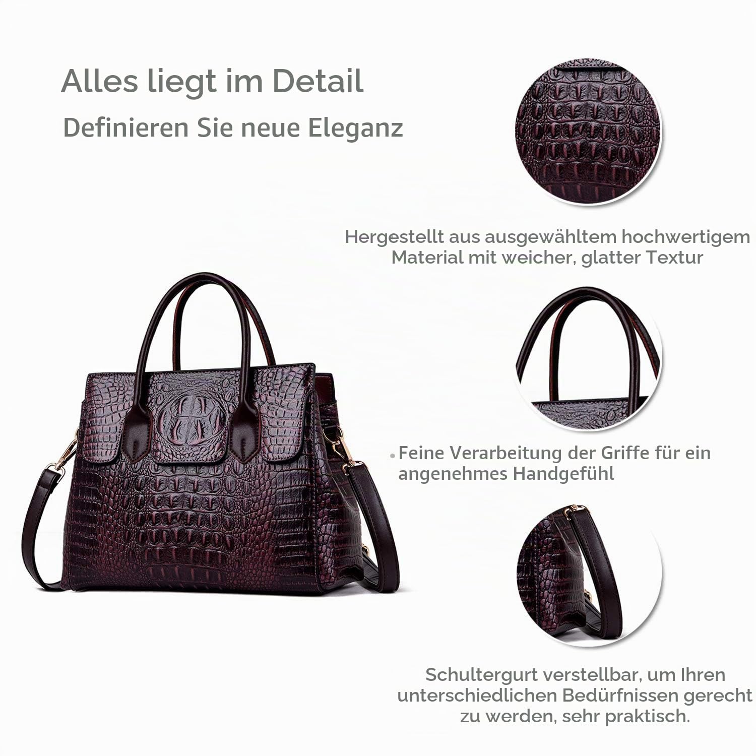 NICOLE & DORIS Taschen Handtaschen designer taschen Krokodil Top umhängetasche luxuriöse ledertasche damen PU Leder Maulbeere