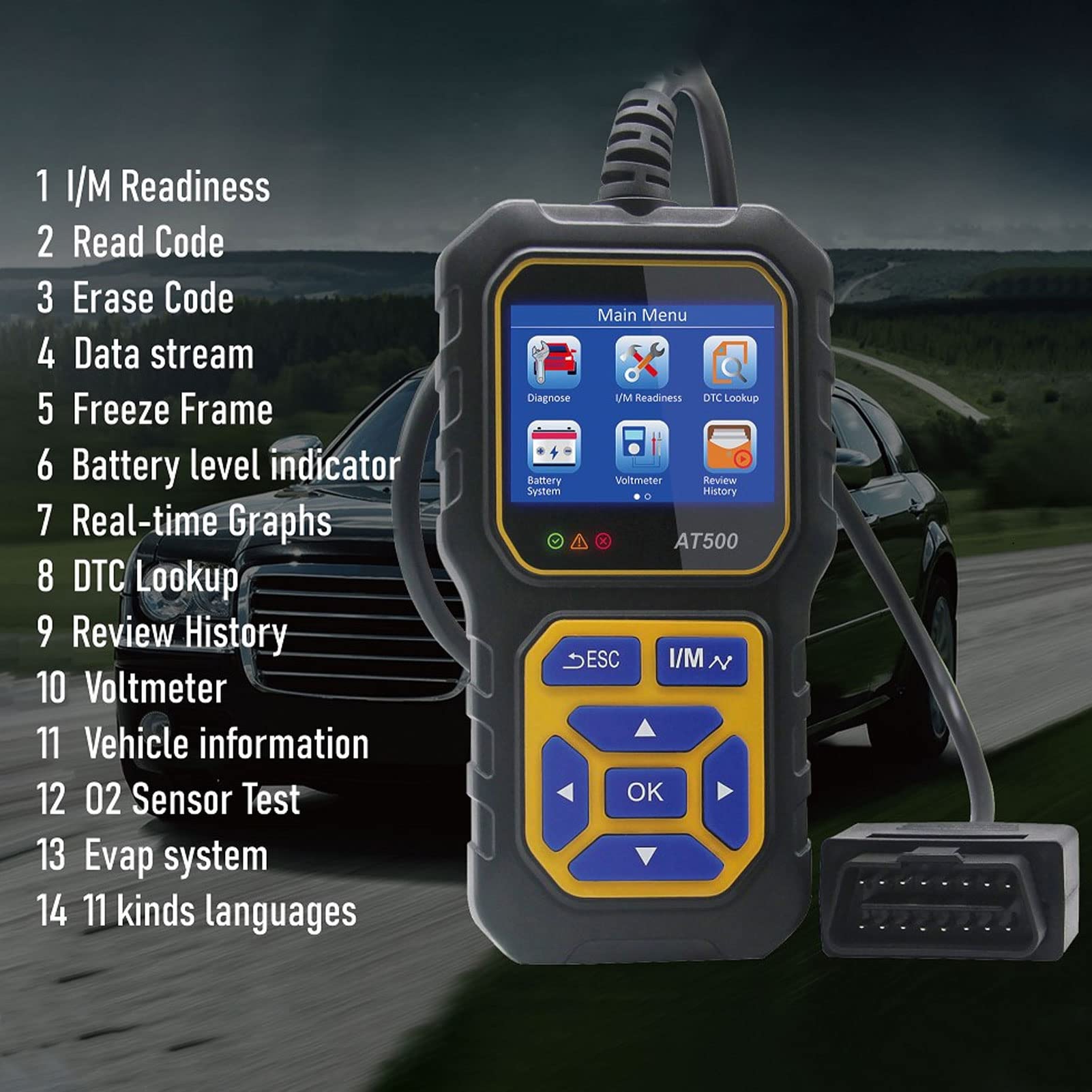 Yosoo Health Gear Escáner OBD Lector de Código ABS Herramienta de Escaneo de Diagnóstico Automotriz Pantalla Compacta Lectura Rápida de Datos para Uso en Tableros de Viajes en Garaje por Parte de