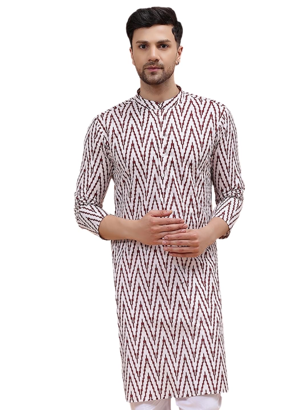 see designs Men White & Orange Pure Cotton Printed Staright Kurta-picture-18