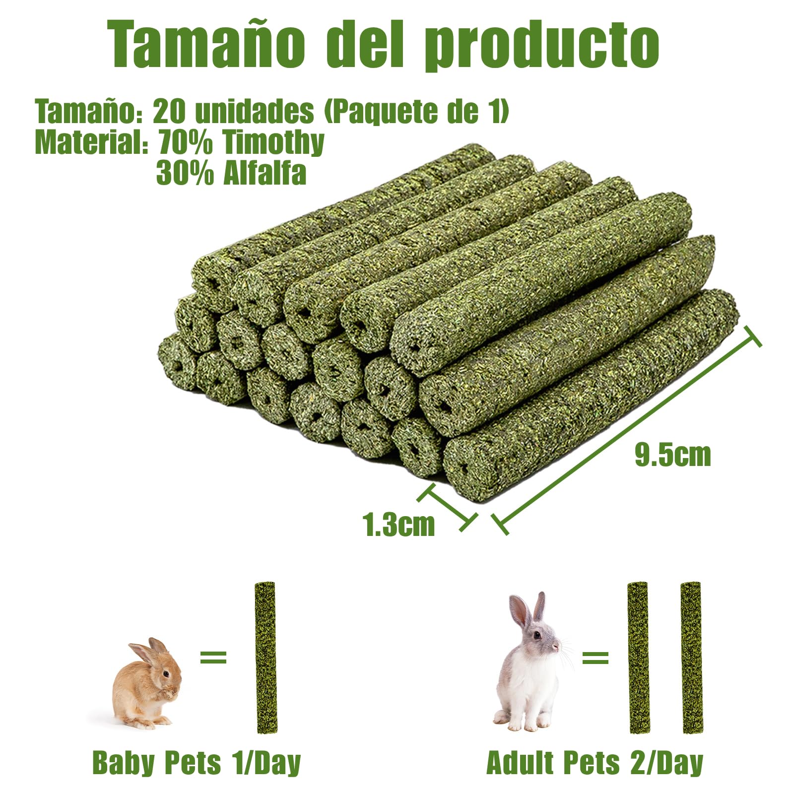 Juguetes Masticar para Conejos, Palitos de Heno Timothy para Conejos, Cobayas, Hámsters, Chinchillas (20 Unidad)