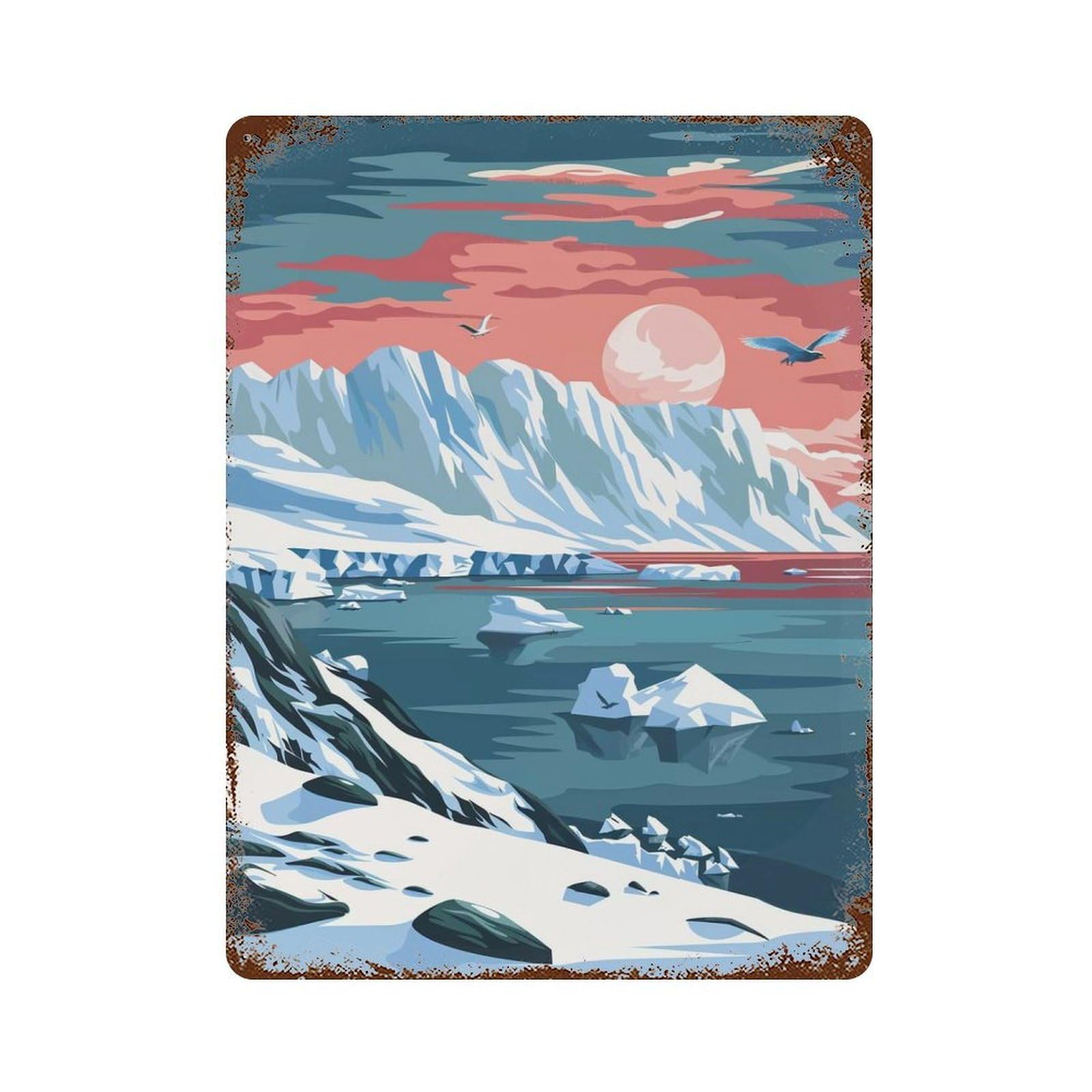 Arctic Landscape Rust Effect Tin Sign 15.7"x11.8", Farmhouse Wall Decor for Farmhouse, Kitchen And Entryway Decor