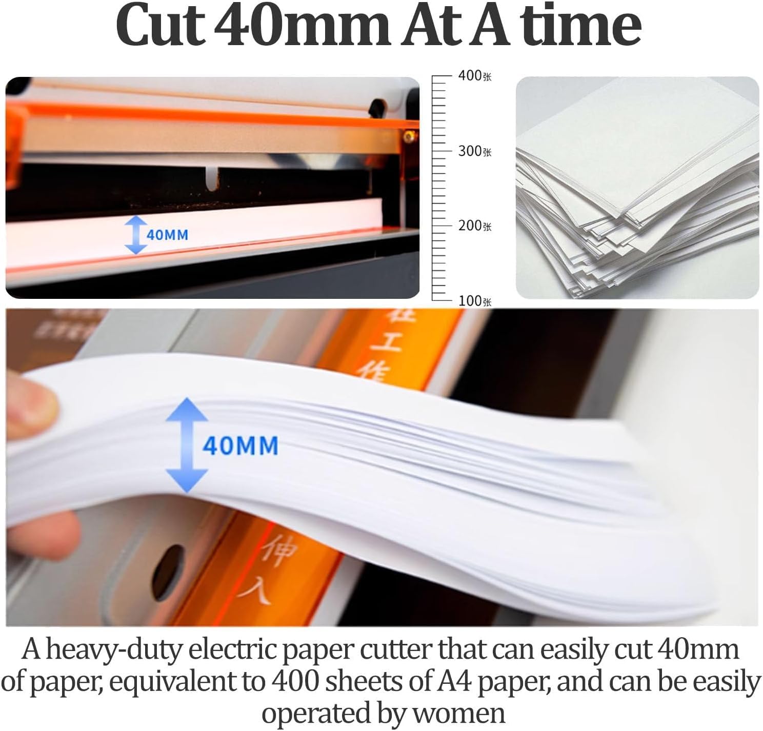 Taglierina elettrica per carta da 40 mm con leva, in acciaio industriale resistente, adatta per pelle e tessuti.