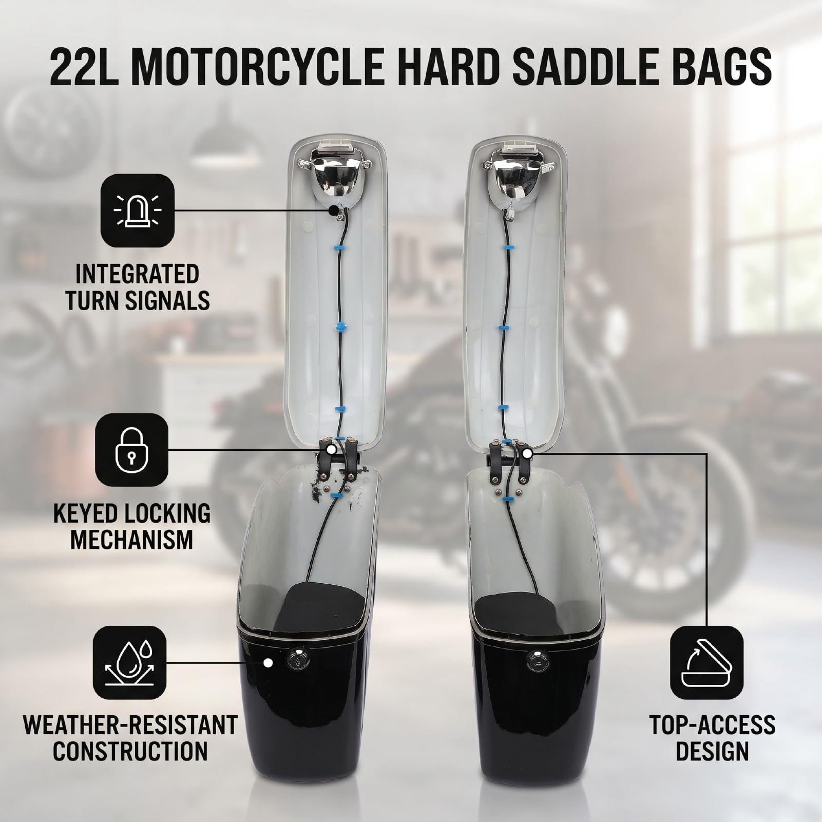 Fockety Borsa da Sella Rigida per Moto, 22 Litri Staccabile con Lucchetto e Luce