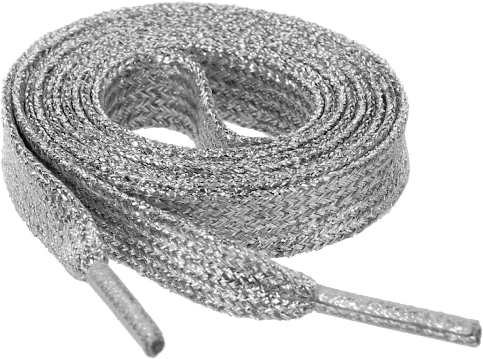 Allegra KGlitter Shiny Metallic Sparkling Shimmery Flat Sneakers Shoelace Shoe Laces Strings Silver 110CM