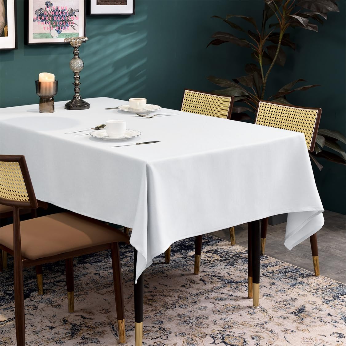 Tovaglia in gufo grigio 229 x 396 cm, antimacchia, con look lino | Rettangolare, idrorepellente, non stiratura, lavabile, rist., cucina, festa, decorativo, Natale, Capodanno, caffè, giardino