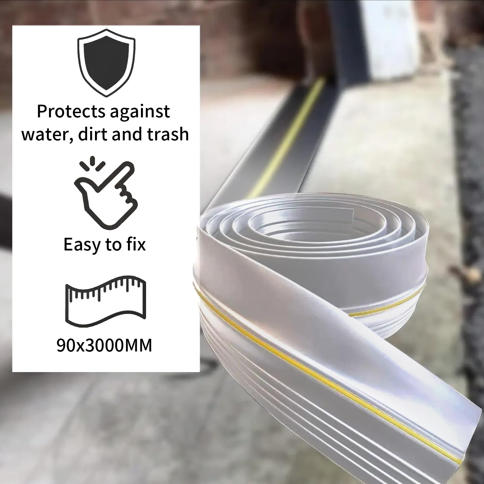 Guarnizione soglia porta garage,3metri Barriera acqua garage Guarnizione soglia porta garage,Striscia di ricambio resistente alle intemperie gomma Taglio facile (3metri,Grigio)