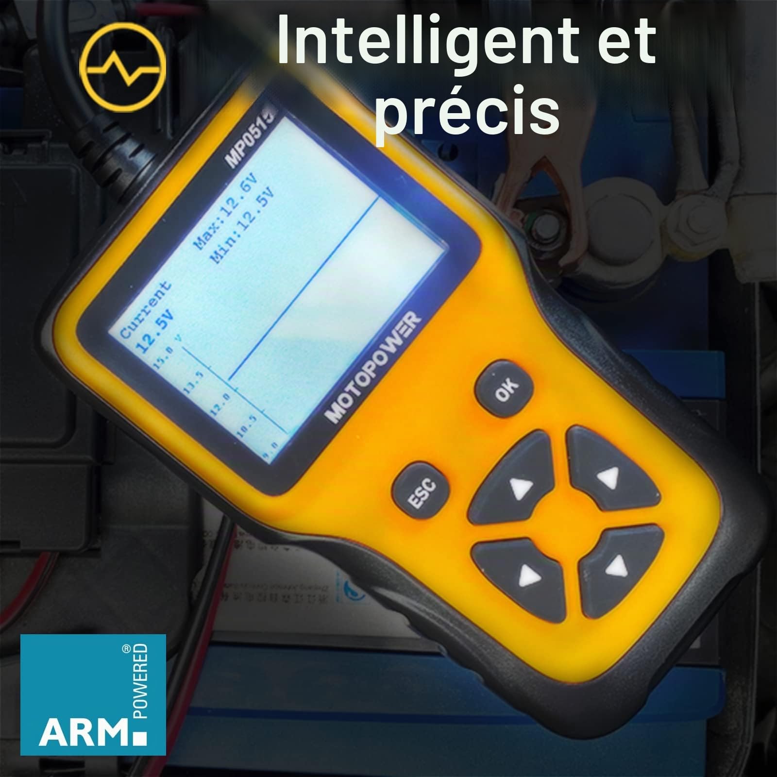 MOTOPOWER MP0515A Testeur de charge de batterie de voiture de 12V 100-2000 CCA, Test du système de charge, Analyseur alternateur