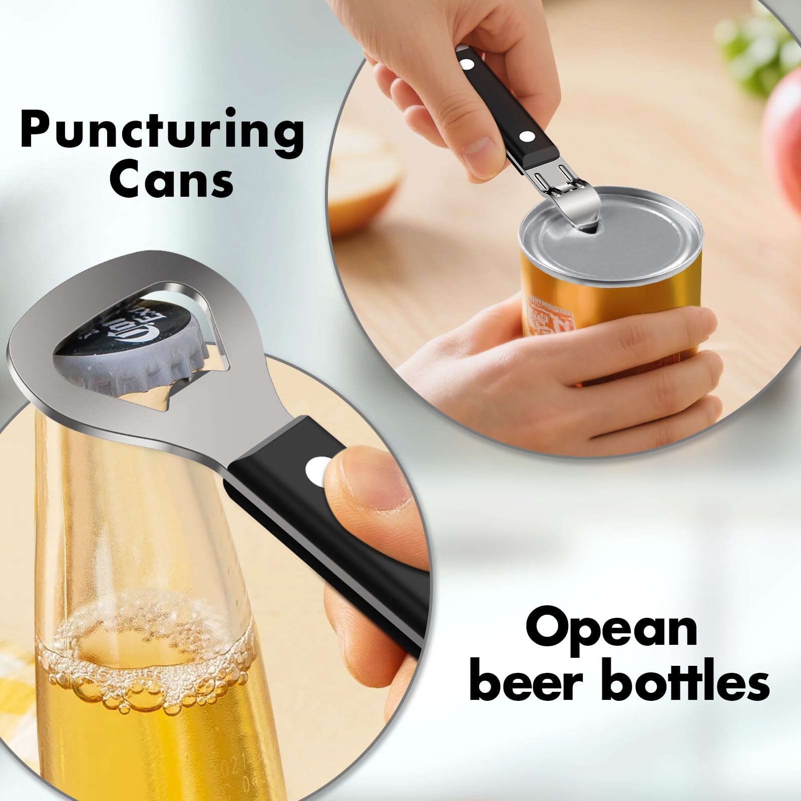 2 abrelatas manual y abrebotellas, abrelatas de acero inoxidable resistente, borde liso con imán, mango suave al tacto, perilla de fácil giro, abrelatas de mano para personas mayores, suministros de