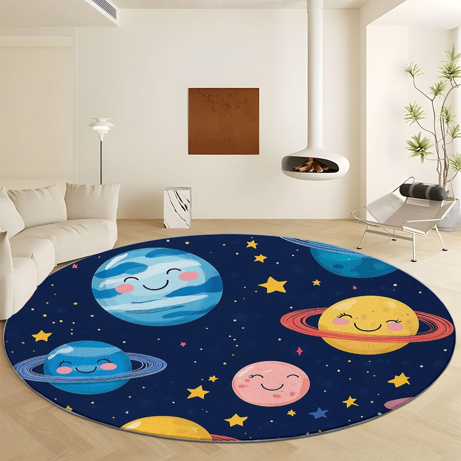Tapis rond galaxie spatiale sous la table à manger ou salon