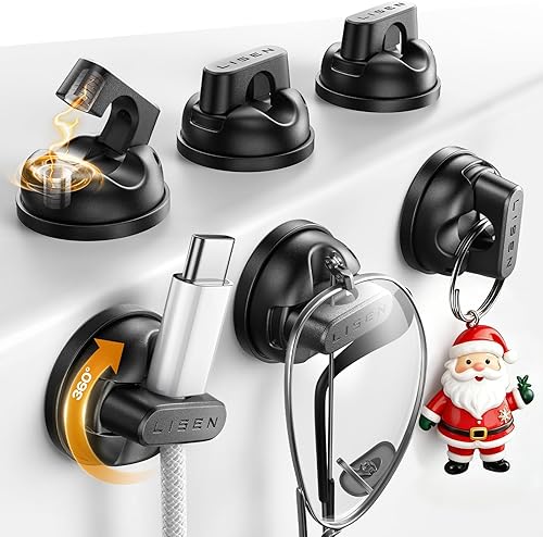 LISEN - Paquete de 6 soportes giratorios para cables para mesita de noche, clips magnéticos giratorios de 360, clips adhesivos sin residuos, para