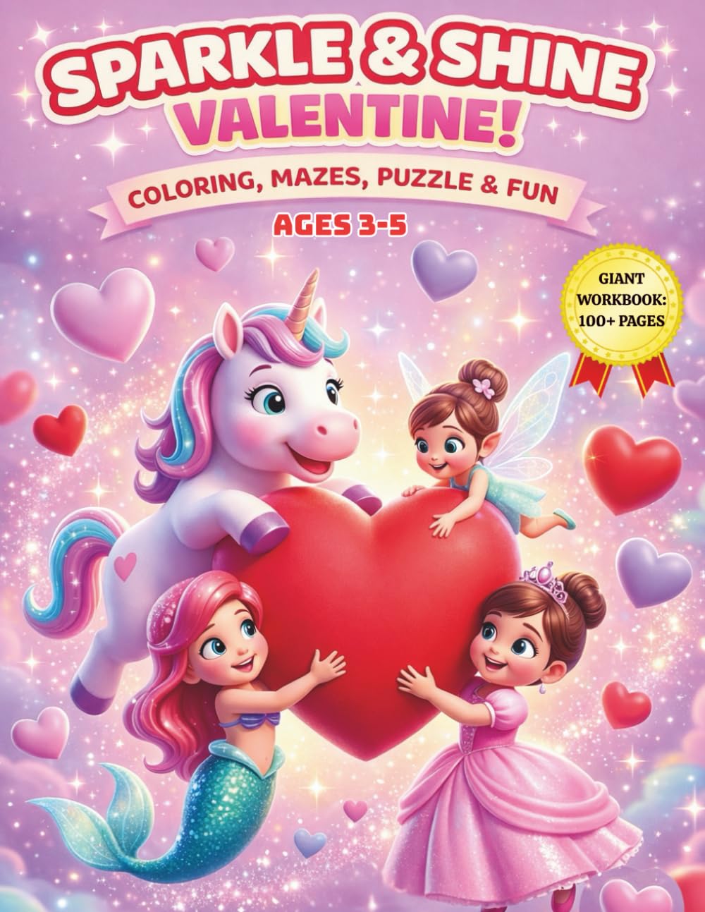 Sparkle & Shine Valentine! Unicorns, Mermaids & More Activity Book for Kids Ages 3-5: A Magical Coloring, Mazes, and Puzzle Gift for Girls | Cute ... friends filled with Love and Sparkles!