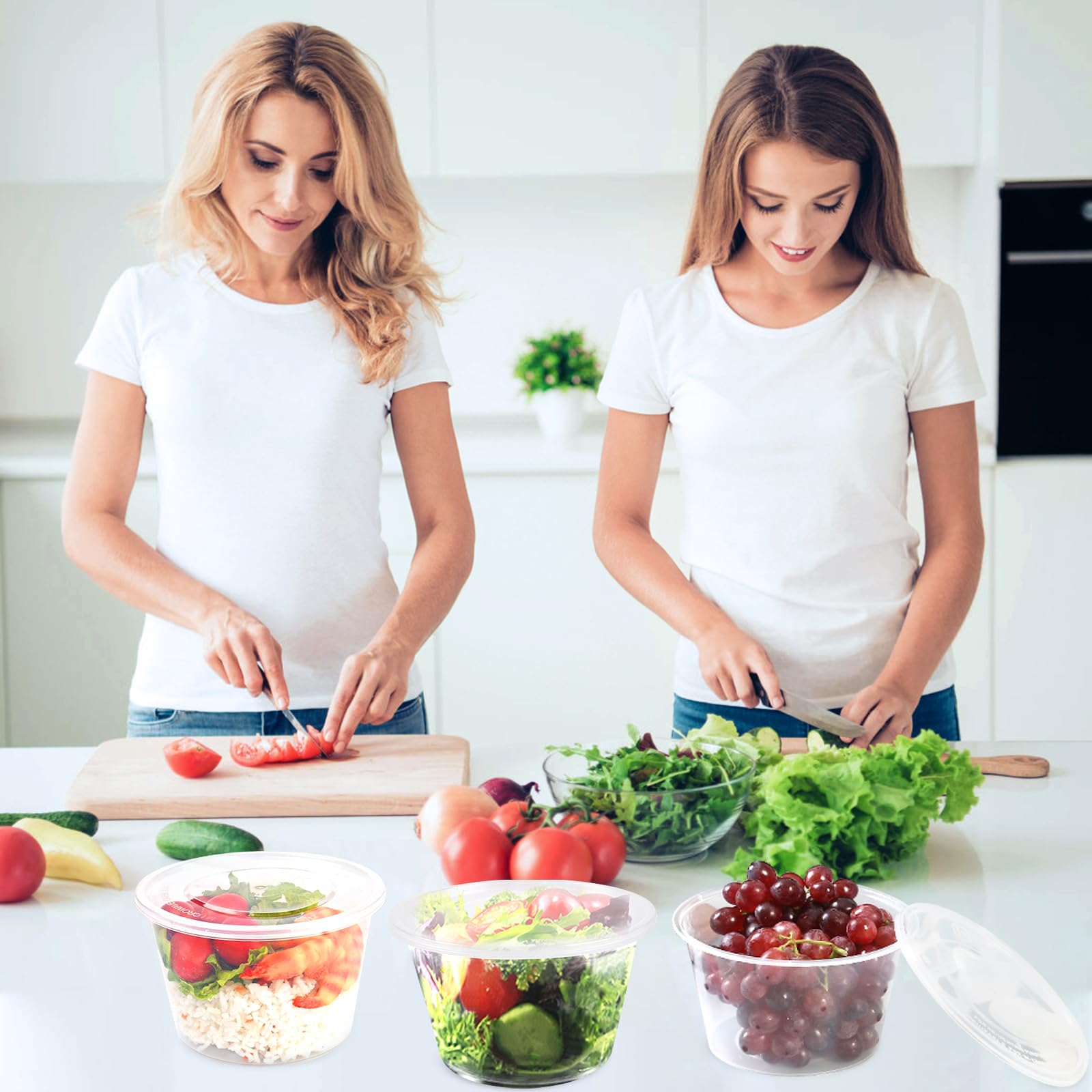 Recipientes de almacenamiento de alimentos, 473 ml, 50 unidades, recipientes de plástico para almacenamiento de alimentos con tapas herméticas a prueba de fugas, sin BPA, recipientes transparentes