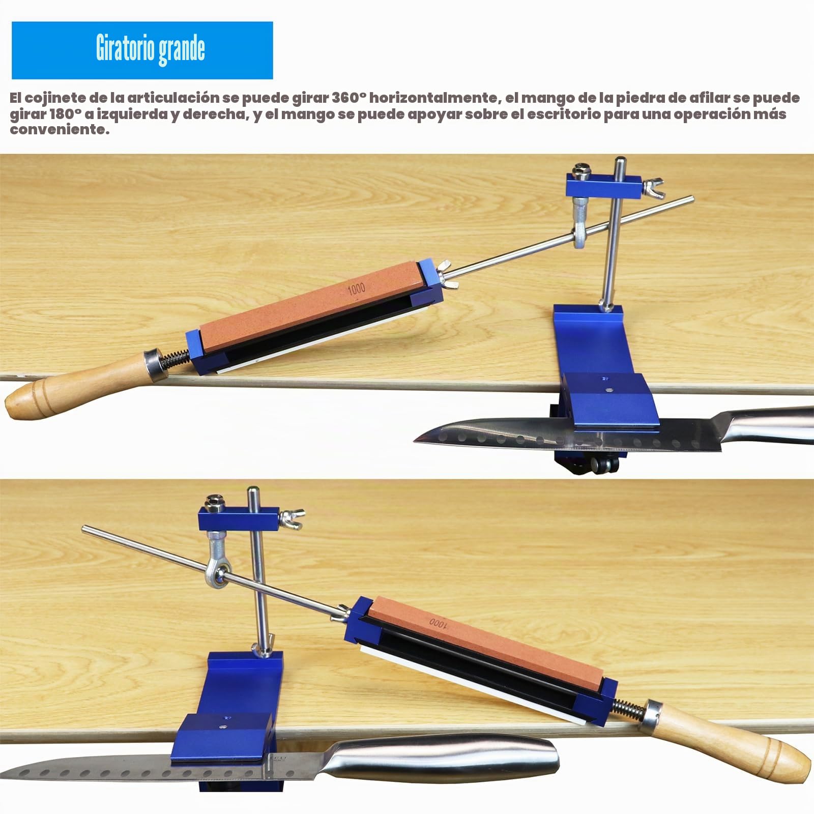 Afilador de Cuchillos Profesional Ángulo Fijo con 8 Piedras de Afilar, Sistema de Afilar Cuchillos Cocina 360° Rotación, Kit de Afilado Manual para Chef en Casa, Knife Sharpener
