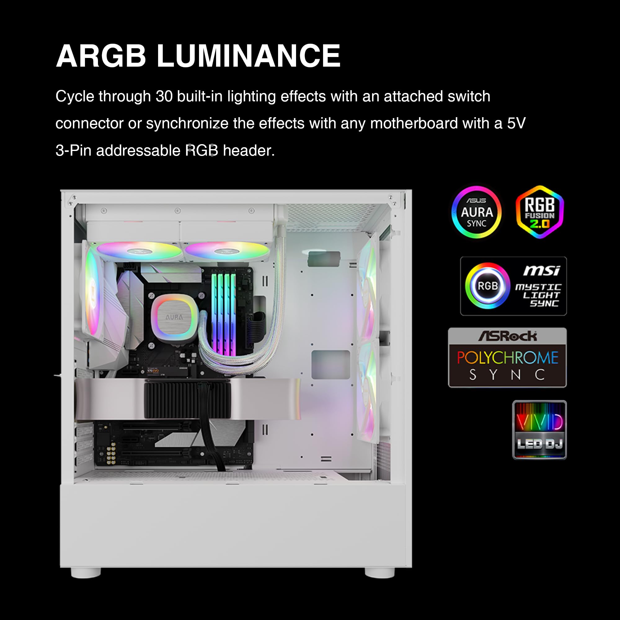GAMDIAS Dissipatore Liquido 240mm, Design Nascosto dei Cavi, Ventola ARGB PWM con 30 Effetti Luminosi, MB Sync, per Intel 1700& AMD AM5/AM4, Bianco