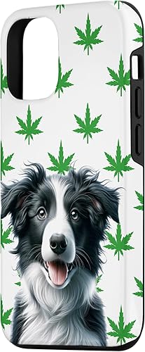 Miniatura 2 de iPhone 13 Pro Black Border Collie Hemp Leaf Green & White Pattern Case