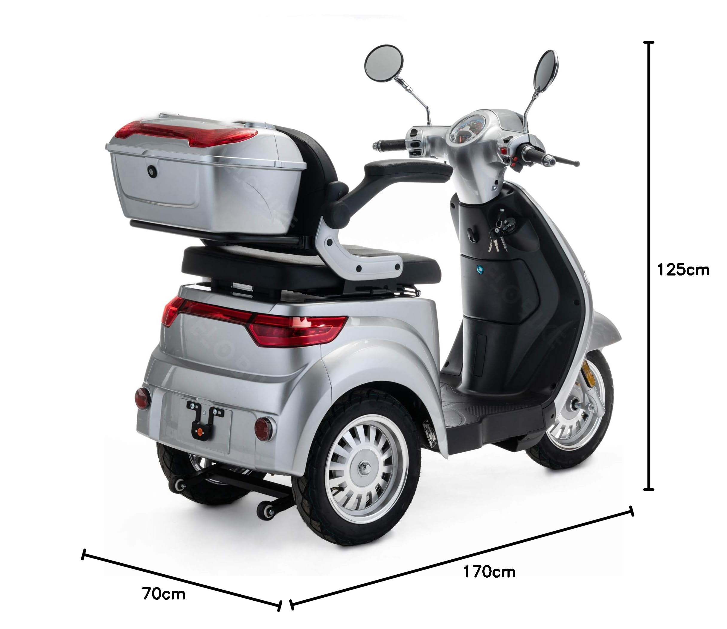 VELECO 3 koła pojazd elektryczn dla seniorów, pojazd elektryczny, 3 kolory (srebrny)