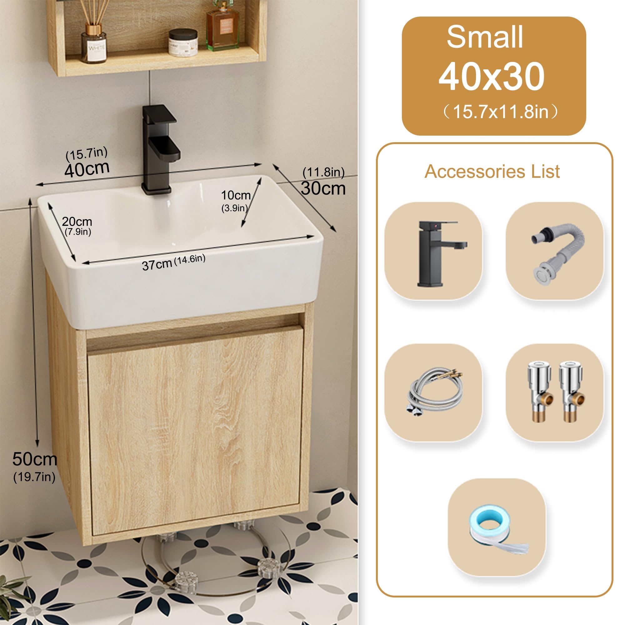 Mueble de Baño Suspendido con Lavabo Pequeño para Espacios Reducidos(Small)